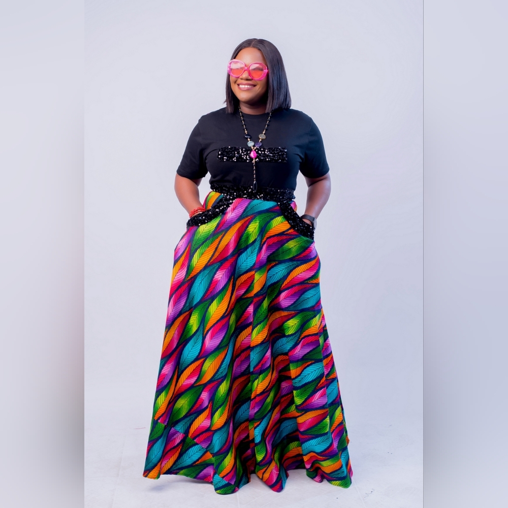 Empress Set|Black Sequin Tee + African Print Maxi Skirt|Multiple Pattern &Sizes - Picture 11 of 11
